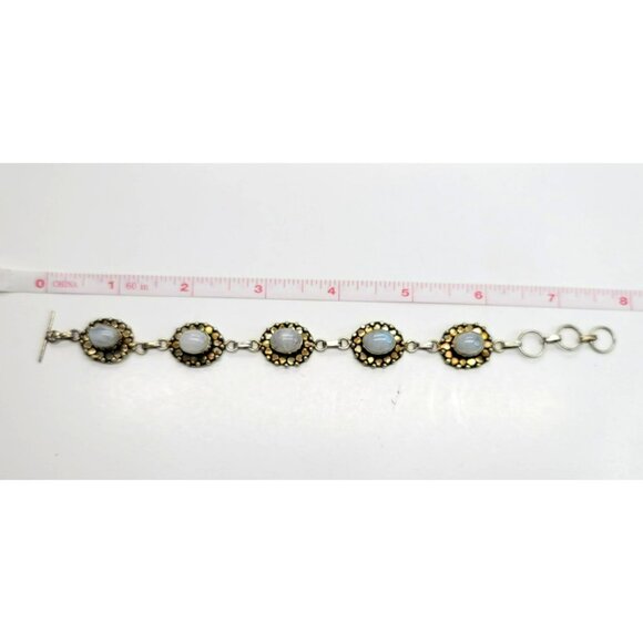 Moonstone Cabochon Bracelet T-bar Toggle Clasp Gold Silver Tone 6.5-7.5" LI103 - Picture 6 of 7